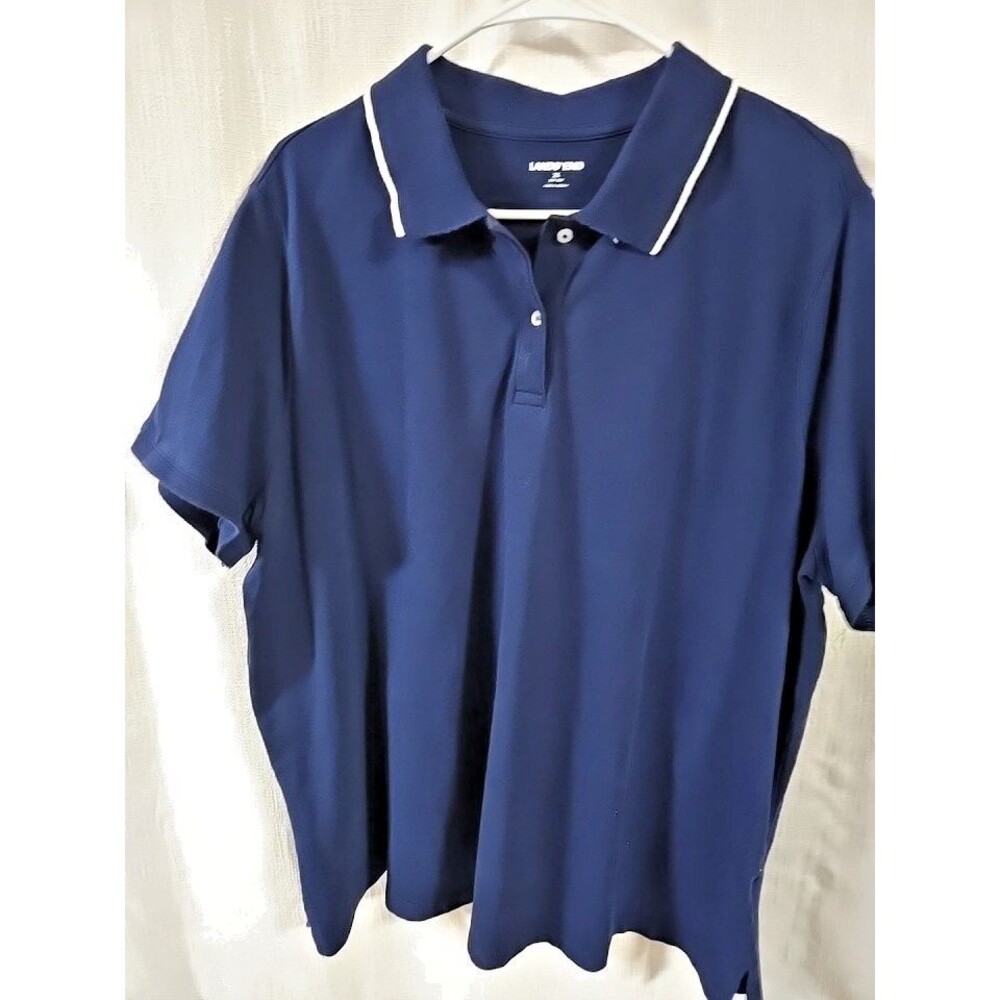 Lands' End traditional fit navy cotton short sleeve polo shirt men's 2X